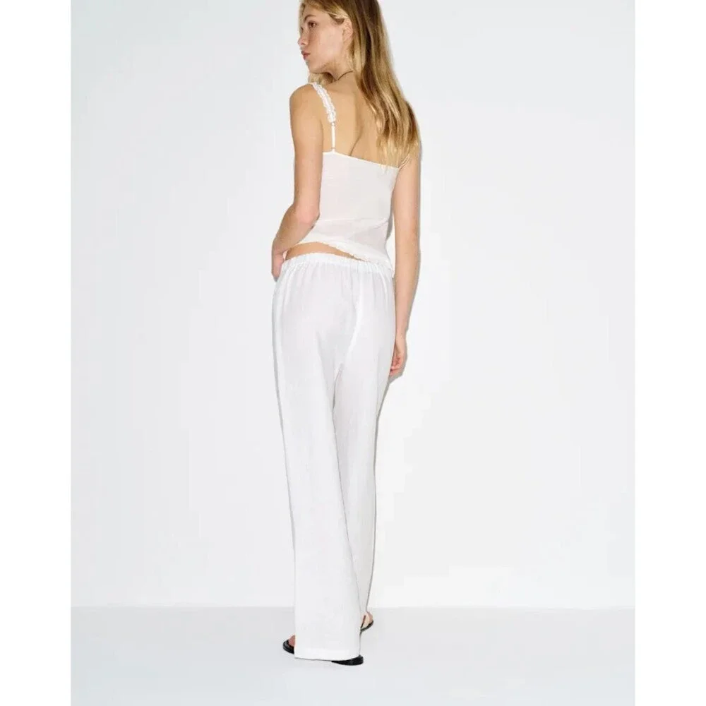 Reformation Olina Linen Straight Leg Pants in White Size XL